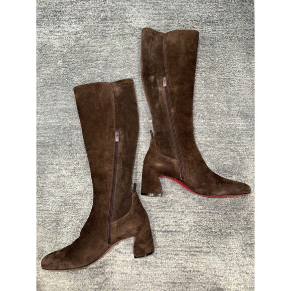 Christian Louboutin Jane Botta 55 Cosme Dark Brown Suede Knee High Heel Boot 40 - Picture 11 of 15
